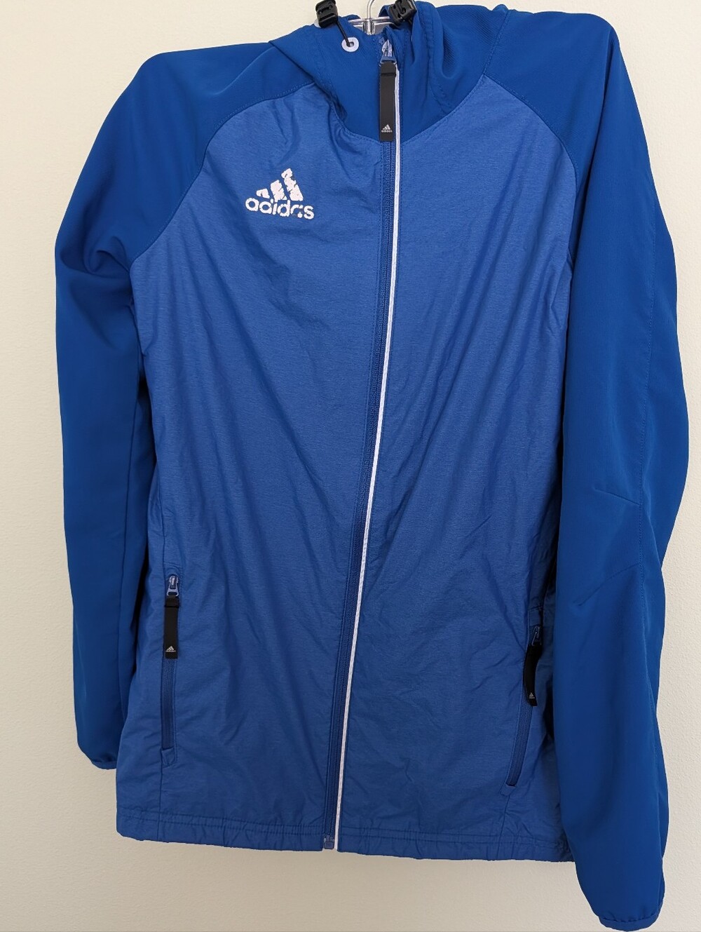 Adidas Boys Youth XS Blue Hooded Full Zip Athletic Windbreaker Jacket